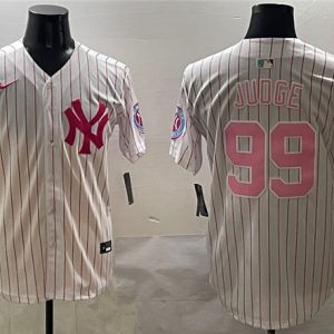 New York Yankees #99 Aaron Judge Pink With Patch Limited Stitched Jersey