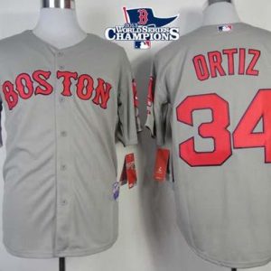 Red Sox #34 David Ortiz Grey Cool Base 2013 World Series Champions Patch Stitched Jersey