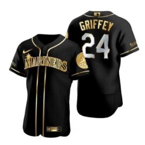 Seattle Mariners #24 Ken Griffey Jr. Black Golden Flex Base Stitched Jersey