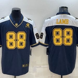 Dallas Cowboys #88 CeeDee Lamb Navy Gold Edition With 1960 Patch Limited Stitched Football Jersey