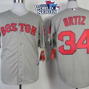 Red Sox #34 David Ortiz Grey Cool Base 2013 World Series Patch Stitched Jersey