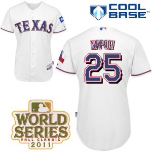 Rangers #25 Mike Napoli White Cool Base 2011 World Series Patch Stitched Jersey