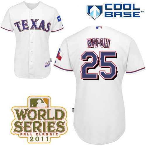 Rangers #25 Mike Napoli White Cool Base 2011 World Series Patch Stitched Jersey