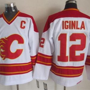 Flames #12 Jarome Iginla White CCM Throwback Stitched Jersey