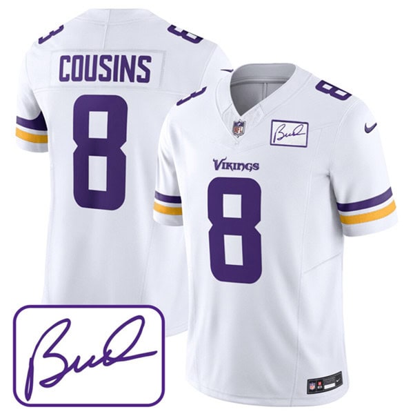 Minnesota Vikings #8 Kirk Cousins White 2023 F.U.S.E. Bud Grant Patch Limited Stitched Jersey
