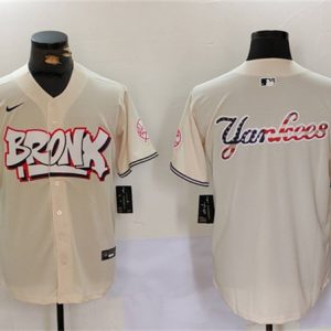 New York Yankees Team Big Logo Cream Bronx Graffiti V2 Vapor Limited Stitched Jersey