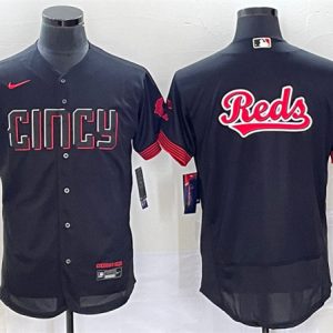 Cincinnati Reds Black 2023 City Connect Big Team Logo Flex Base Stitched Jersey