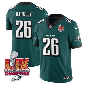 Philadelphia Eagles #26 Saquon Barkley Green 2025 Eagles Logo Super Bowl LIX Patch New F.U.S.E. Vapor Untouchable Limited Stitched Jersey