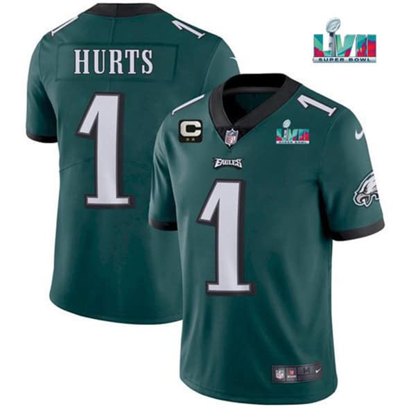 Philadelphia Eagles #1 Jalen Hurts Green Super Bowl LVII Patch And 2-Star C Patch Vapor Untouchable Limited Stitched Jersey