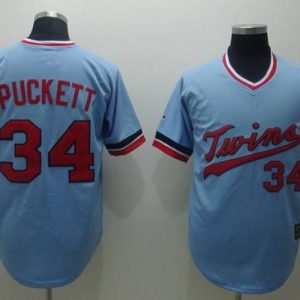Mitchelland Ness Twins #34 Kirby Puckett Stitched Light Blue Throwback Jersey