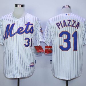 Mets #31 Mike Piazza White(Blue Strip) Home Cool Base Stitched Jersey