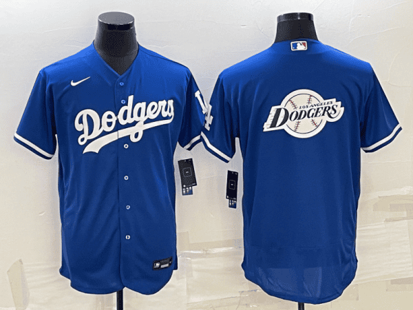 Los Angeles Dodgers Blue Team Big Logo Flex Base Stitched Jersey