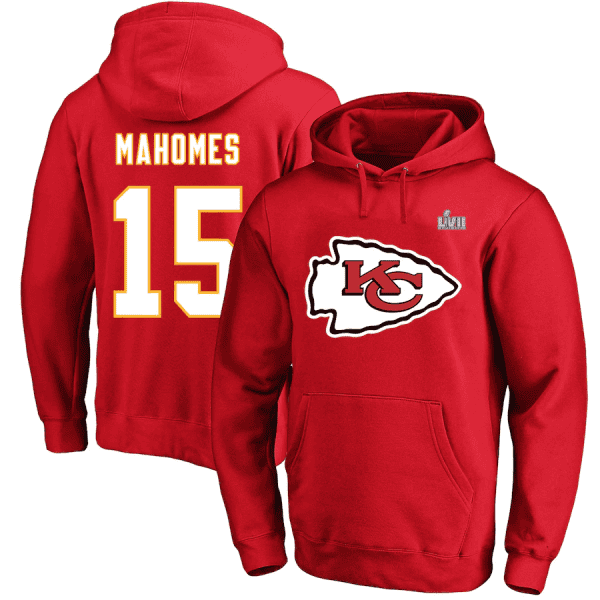 Kansas City Chiefs #15 Patrick Mahomes Red Super Bowl LVII Big Tall Name Number Pullover Hoodie