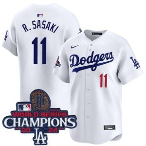 Los Angeles Dodgers #11 Roki Sasaki White 2024 World Series Champions Home Limited Stitched Jersey