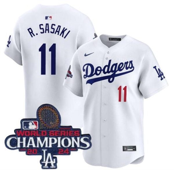 Los Angeles Dodgers #11 Roki Sasaki White 2024 World Series Champions Home Limited Stitched Jersey