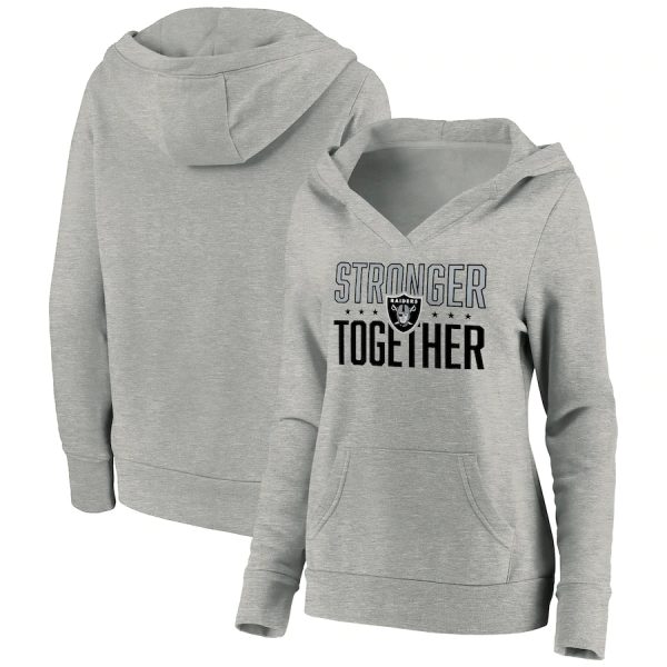 Las Vegas Raiders Heather Gray Stronger Together Crossover Neck Pullover Hoodie(Run Small)