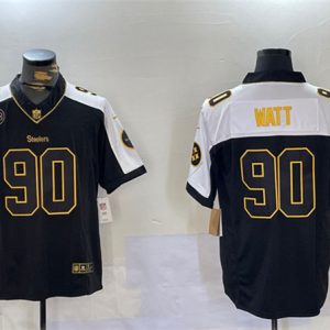 Pittsburgh Steelers #90 T.J. Watt Black White 2024 F.U.S.E. DMR Patch Vapor Untouchable Limited Stitched Jersey