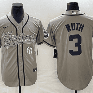 New York Yankees #3 Babe Ruth Gray With Patch Cool Base Stitched Jersey