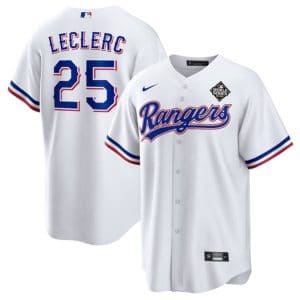 Texas Rangers #25 Jos¨¦ Leclerc White 2023 World Series Stitched Jersey