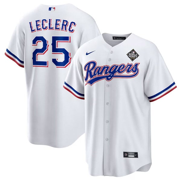 Texas Rangers #25 Jos¨¦ Leclerc White 2023 World Series Stitched Jersey