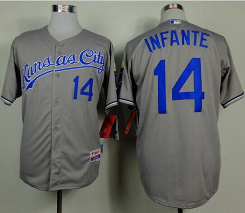Royals #14 Omar Infante Grey Cool Base Stitched Jersey