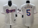 Texas Rangers #5 Corey Seager White Gold Cool Base Stitched Jersey