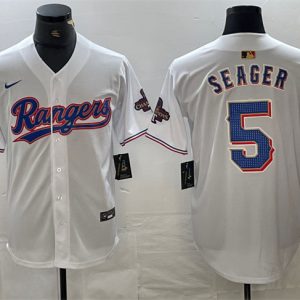 Texas Rangers #5 Corey Seager White Gold Cool Base Stitched Jersey