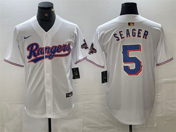 Texas Rangers #5 Corey Seager White Gold Cool Base Stitched Jersey