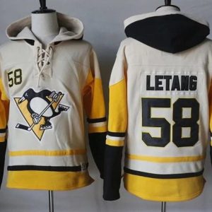Penguins #58 Kris Letang Cream Gold Sawyer Hooded Sweatshirt Stitched Jersey