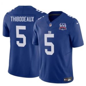 New York Giants #5 Kayvon Thibodeaux Blue 2024 F.U.S.E. 100TH Season Patch Vapor Untouchable Limited Stitched Jersey