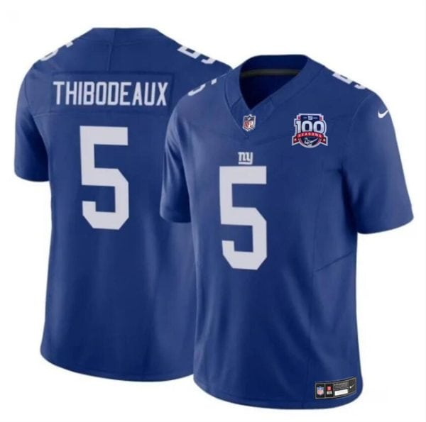 New York Giants #5 Kayvon Thibodeaux Blue 2024 F.U.S.E. 100TH Season Patch Vapor Untouchable Limited Stitched Jersey