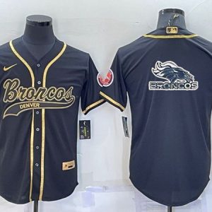 Denver Broncos Black Gold Team Big Logo With Patch Cool Base Stitched Baseball Jersey