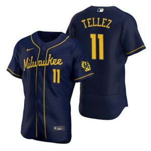 Milwaukee Brewers #11 Rowdy Tellez Navy Flex Base Stitched Jersey