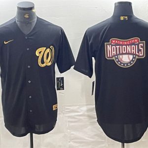 Washington Nationals Black Team Big Logo Cool Base Stitched Jersey