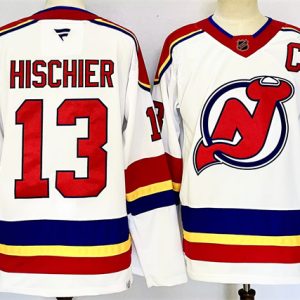 New Jersey Devils #13 Nico Hischier White 2024-25 With C Patch Stitched Jersey