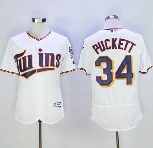 Twins #34 Kirby Puckett White Flexbase Authentic Collection Stitched Jersey