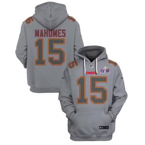 Kansas City Chiefs #15 Patrick Mahomes Gray Super Bowl LVIII Patch Limited Edition Hoodie