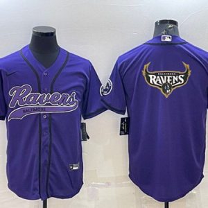 Baltimore Ravens Purple Team Big Logo With Patch Cool Base Stitched Baseball Jersey