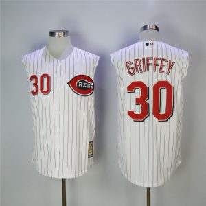 Cincinnati Reds #30 Ken Griffey Jr White Cooperstown Collection Player Stitched Jersey