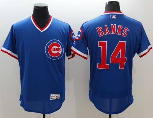 Cubs #14 Ernie Banks Blue Flexbase Authentic Collection Cooperstown Stitched Jersey