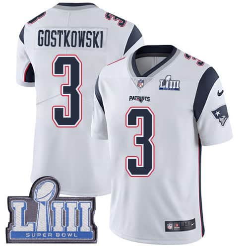 New England Patriots #3 Stephen Gostkowski White Super Bowl LIII Vapor Untouchable Limited Stitched Jersey