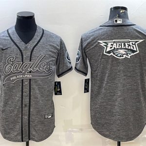 Philadelphia Eagles Gray Team Big Logo With Patch Cool Base Stitched Baseball Jersey