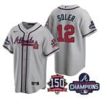 Atlanta Braves #12 Jorge Soler 2021 Gray World Series Champions With 150th Anniversary Patch Cool Base Stitched Jersey