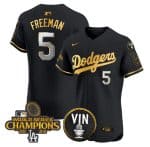 Los Angeles Dodgers #5 Freddie Freeman Black Gold 2024 World Series Champions With Vin Patch Vapor Limited Stitched Jersey