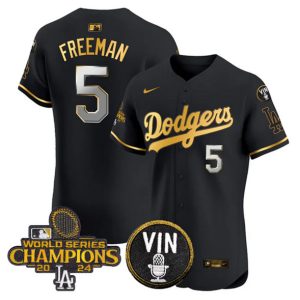 Los Angeles Dodgers #5 Freddie Freeman Black Gold 2024 World Series Champions With Vin Patch Vapor Limited Stitched Jersey