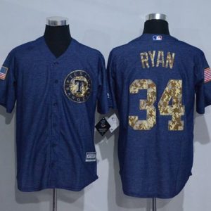 Rangers #34 Nolan Ryan Denim Blue Salute To Service Stitched Jersey
