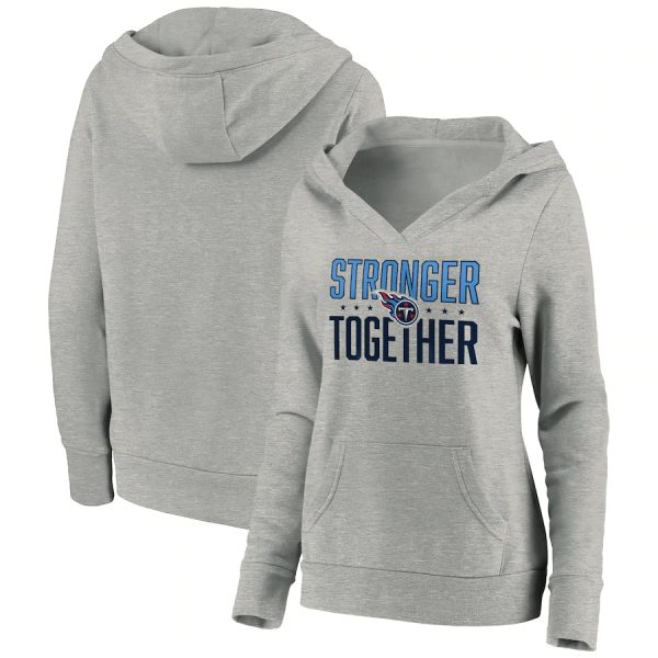 Tennessee Titans Heather Gray Stronger Together Crossover Neck Pullover Hoodie(Run Small)