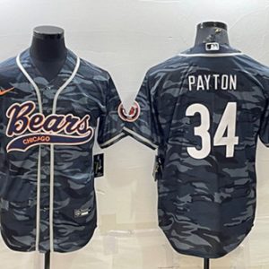 Chicago Bears Blank #34 Walter Payton Gray Camo With Patch Cool Base Stitched Baseball Jersey