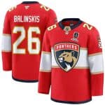 Florida Panthers #26 Uvis Balinskis Red Home 2025 Stanley Cup Champions Patch Stitched Jersey