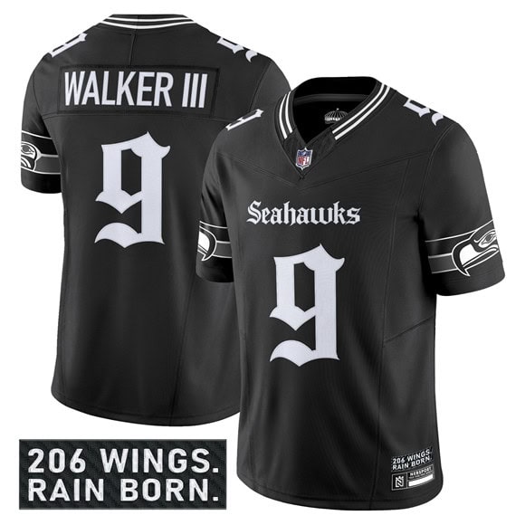 Seattle Seahawks #9 Kenneth Walker III Black 2025 F.U.S.E. 'Gothic Rain City Shadows Edition' Vapor Limited Football Stitched Jersey